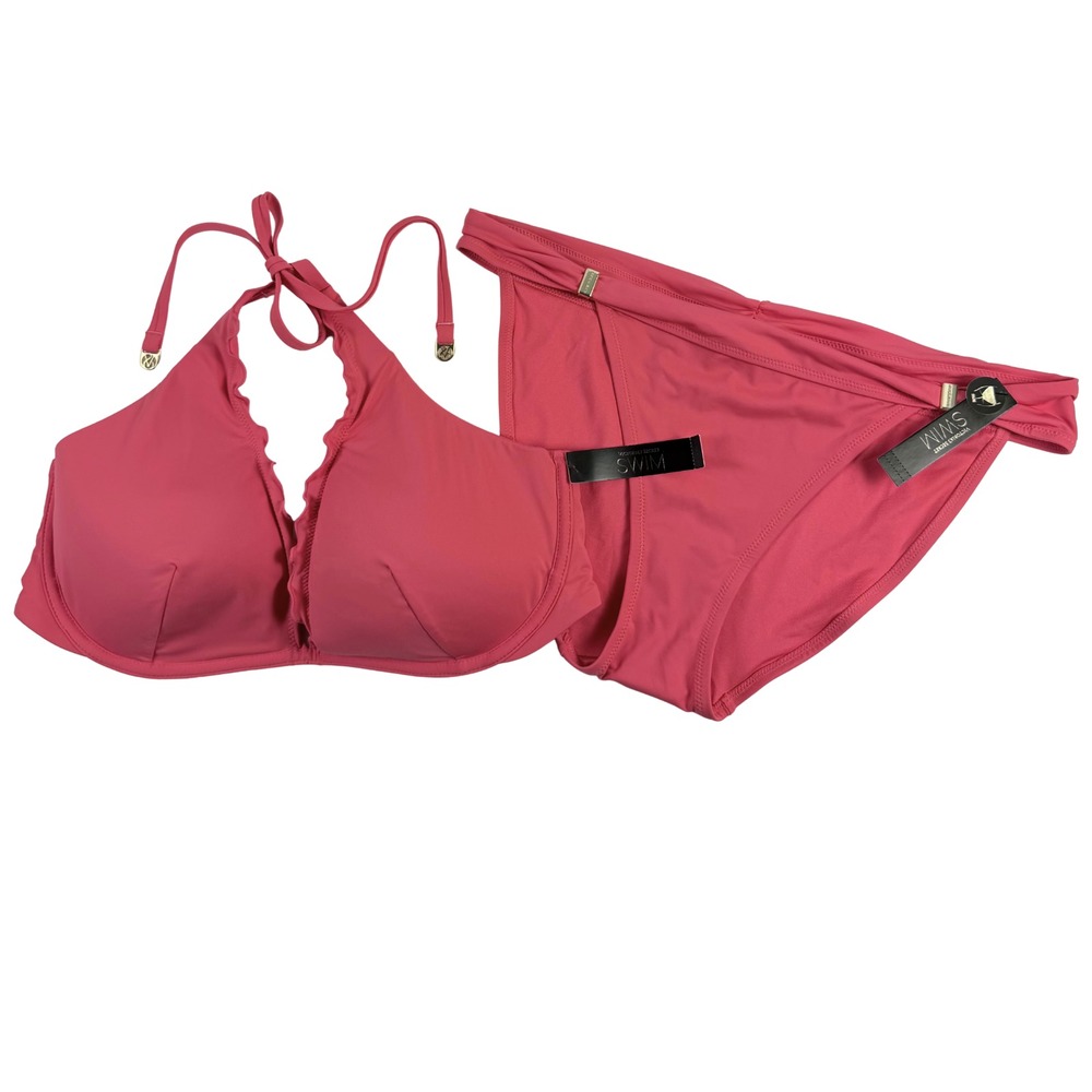 Victoria's Secret VS Archives Ruffled Halter Coral Bikini Set Top 38D Bottom L